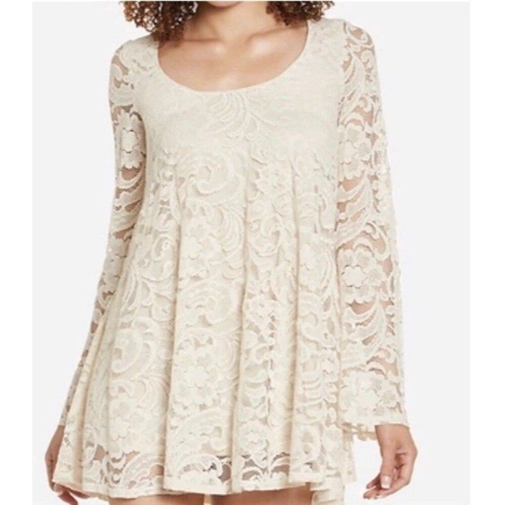 Show Me Your MuMu Lace Mini Dress M Cream Bell Sleeve Boho Festival Wedding